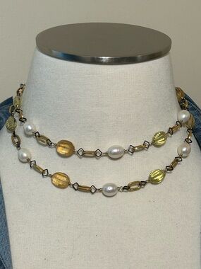 VINTAGE JADED LONG MIXED MEDIA CHAIN NECKLACE